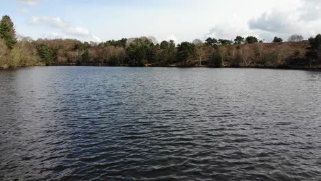 Aerial-Flying-Low-Over-Squabmoor-Reservoir-Located-In-Woodbury-Common