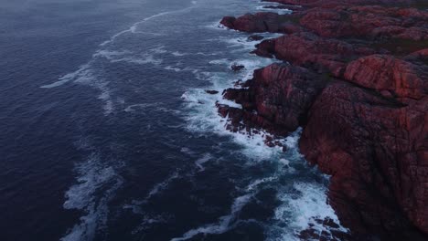 Waves-Crash-on-Rocky-Coast-on-Isle-of-Coll,-Hebrides,-Scotland