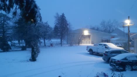 Heavy-snow-storm-on-a-farm-in-Michigan,-USA