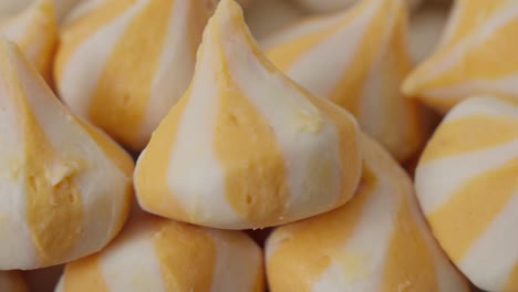 Yellow-and-white-Chinese-cheese-dumplings,-pull-out-close-up