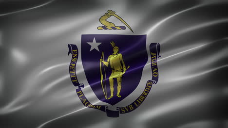 The-Commonwealth-of-Massachusetts-Flag,-font-view,-full-frame,-sleek,-glossy,-fluttering,-elegant-silky-texture,-waving-in-the-wind,-realistic-4K-CG-animation,-movie-like-look,-seamless-loop-able