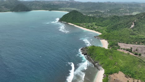 Aerial-view-over-beaches-on-the-island-of-Lombok,-Indonesia