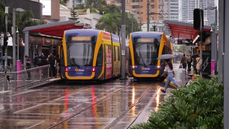 View-of-two-trams-at-a-station-along-Surfers-Paradise-Blvd-as-heavy-rain-and-storms-continue-to-lash-the-Gold-Coast-in-ongoing-storms-and-flooding