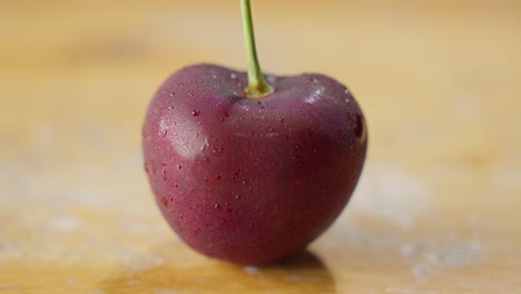 Close-up-shifting-focus-view-of-a-red-wet-Korean-Cherry