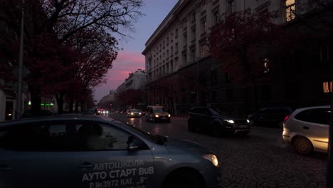 Beautiful-autumn-footage-of-car-traffic-on-Dondukov-Boulevard-at-dusk