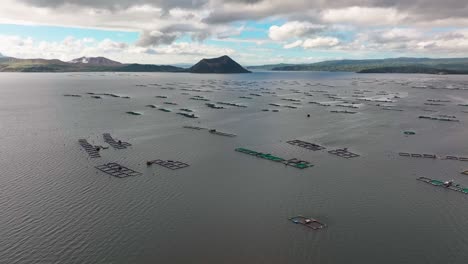 Many-Fishing-Cages-on-Taal-Lake-in-Philippines-during-cloudy-day