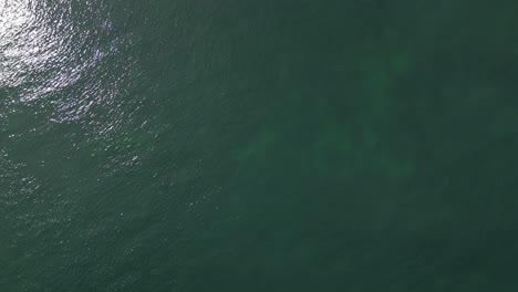 Draufsicht-über-Grünes-Wasser-Mit-Sonnenlicht,-Das-Auf-Der-Oberfläche-Reflektiert-Wird,-Von-Einer-Drohne-Aus-Der-Luft-Auf-Moresby-Island-In-Kanada
