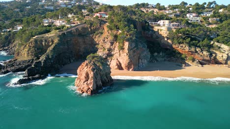 Illa-Roja-beach,-on-the-Costa-Brava-of-Girona,-beach,-nudist-naturist,-Begur-aerial-images,-without-people