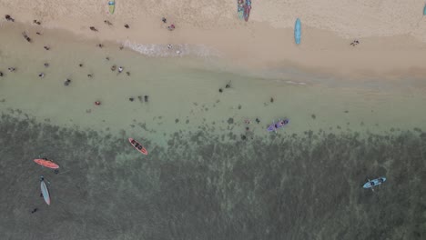 Toma-Aérea-De-Una-Playa-De-Arena-Blanca-Con-Agua-De-Mar-Turquesa-Clara