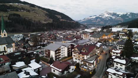 Local-buildings-and-church-of-Kirchberg-town,-aerial-view