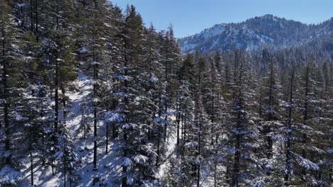 Vista-De-Drones-El-Invierno-Es-Frío-Y-Nevado,-La-Nieve-En-Las-Montañas-A-Veces-Bloquea-El-Camino