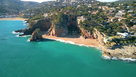 impressive-aerial-views-of-Illa-Roja-beach,-on-the-Costa-Brava-of-Girona,-beach,-nudist-naturist,-Begur-aerial-images,-without-people
