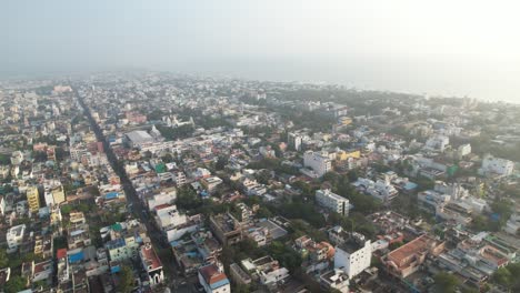 Early-morning-aerial-view-of-the-former-French-colony-known-as-Pondycherry-City-and-Beach