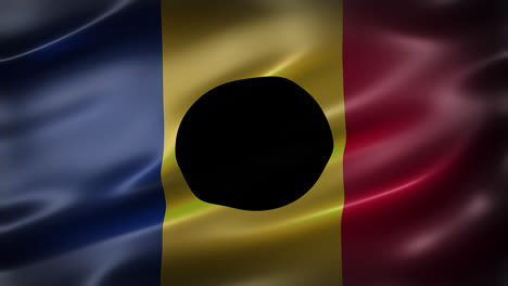 Romanian-flag-with-a-hole-in-the-middle,-the-symbol-of-the-Romanian-Revolution---December-1989,-with-alpha-channel-on-the-hole,-front-view,-full-frame,-flapping,-realistic-4K-CG-animation-loop-able