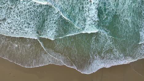 Tranquil-Scenery-Of-The-Beach-With-Ocean-Waves-Crashing-On-Shore---Aerial-Top-Down