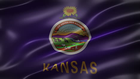 Bandera-De-Kansas,-Vista-De-Fuente,-Fotograma-Completo,-Elegante,-Brillante,-Ondeando,-Elegante-Textura-Sedosa,-Ondeando-En-El-Viento,-Animación-Realista-De-4k-Cg,-Apariencia-De-Película,-Con-Capacidad-Para-Bucle-Sin-Interrupciones