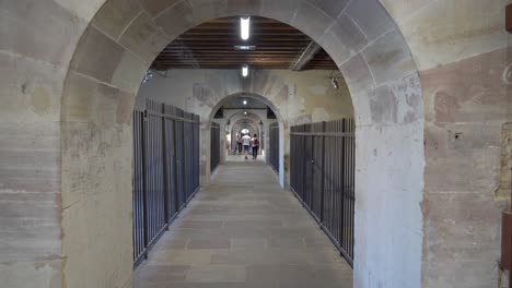 Barrage-Vauban-in-Strasbourg-Pink-sandstone-weir-and-bridge-built-in-the-17th-century,-now-housing-historic-sculptures