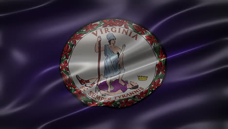 The-State-Flag-and-seal-of-Virginia,-font-view,-full-frame,-sleek,-glossy,-fluttering,-elegant-silky-texture,-waving-in-the-wind,-realistic-4K-CG-animation,-movie-like-look,-seamless-loop-able