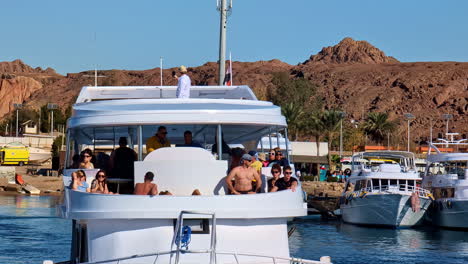 Tourists-travel-sailing-a-sea-beach-landscape-at-summer-coastline-of-Egypt---Sharm-El-Sheikh-travel-destination