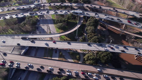 Houston-TX-USA,-Aerial-View-of-Traffic-on-Gulf-Freeway-Junction,-US-45-Highway