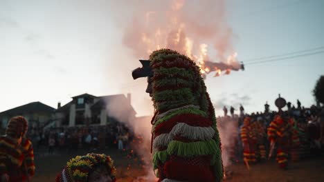 Caretos-Amidst-Fiery-Ritual-at-Podence-Carnival,-Portugal
