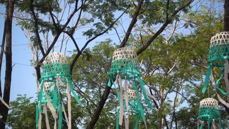 Cinematic-view-of-typical-Thai-lanterns-softly-waving-in-slow-motion