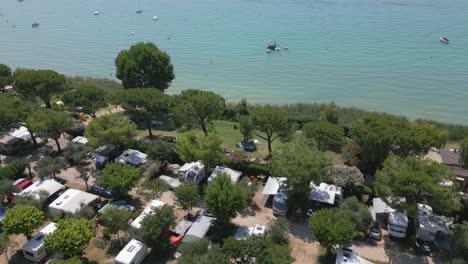 Aerial-Shot-of-Camping-Serenella-on-Shore-of-Lake-Garda,-Italy