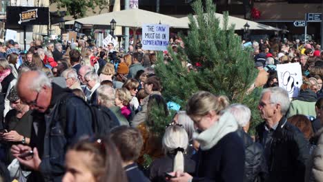 Gran-Concentración-De-Personas-En-Una-Manifestación-Medioambiental-En-Estocolmo,-Suecia