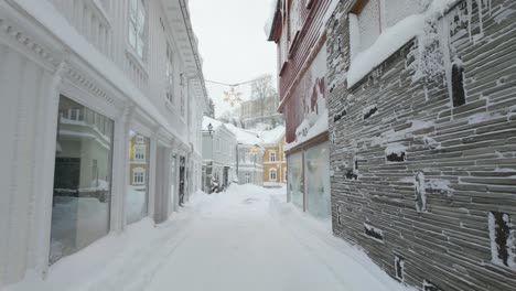 Walking-In-The-Streets-Of-Kragero-Downtown-During-Winter-In-Norway---POV