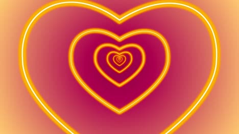 Herz-Romantik-Liebe-Animation-Valentinstag-Neonlicht-Tunnel-Portal-Visueller-Effekt-Hintergrund-Abstrakt-Farbe-Rot-Gelb