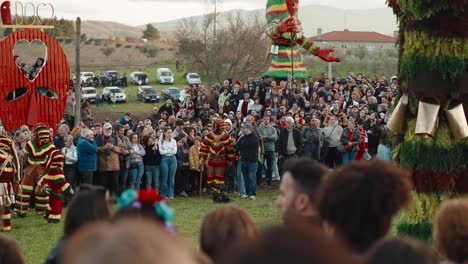 Crowd-Watching-Careto-Effigy-at-Carnival,-Podence-Portugal