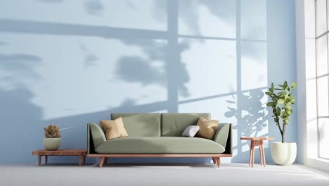 Modern-apartment-living-room-with-couch-and-shadows-clouds-on-the-blue-sky-wall-by-gently-summer-wind-breeze-rendering-animation-Architecture-interior-design-concept
