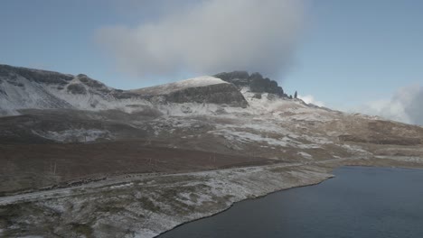 Orillas-Del-Lago-Loch-Leathan-Con-El-Viejo-De-Storr-En-El-Fondo,-Isla-De-Skye-En-La-Temporada-De-Invierno,-Escocia