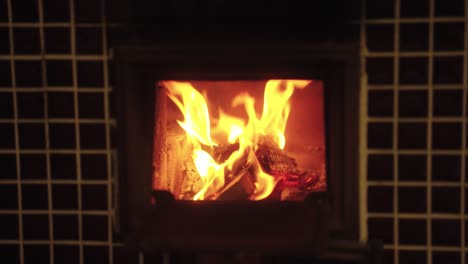 Wood-Fire-Oven,-Close-Shot-of-Flames-4k