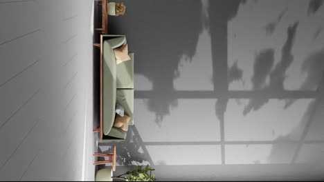 Rendering-Animationsarchitektur-Innenarchitekturkonzept-Mit-Modernem-Apartment-Wohnzimmer-Mit-Couch-Und-Schatten-Von-Wolken,-Die-Sich-Bei-Sanfter-Sommerbrise-An-Der-Grauen-Wand-Bewegen