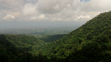Verdant-jungle-covered-hillside-in-remote-Bali-landscape,-Indonesia
