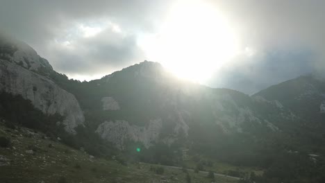 Drone-flight:-the-mountains-of-Croatia's-Velebit-National-Park-on-a-cloudy-morning