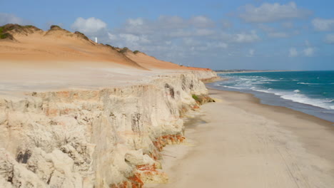 Luftaufnahme-Der-Klippen-Und-Des-Strandes-Von-Morro-Branco,-Ceara,-Fortaleza