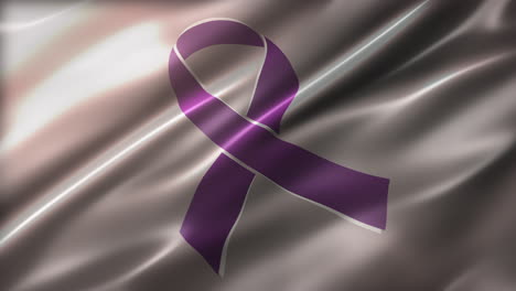 Pancreatic-Cancer-Purple-Ribbon,-Awareness-flag,-perspective-view,-high-angle,-glossy,-elegant-silky-texture,-realistic-4K-CG-animation,-sleek,-slow-motion-fluttering,-seamless-loop-able
