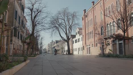 Sunny-Venetian-boulevard-with-leafless-trees,-Italy