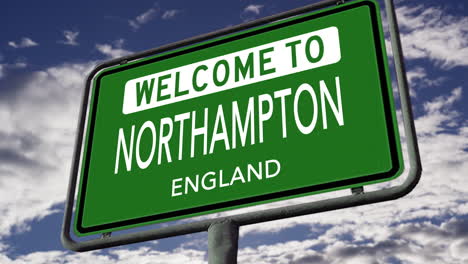 Willkommen-In-Northampton,-England,-Großbritannien,-Stadtstraßenschild,-Realistische-3D-Animation
