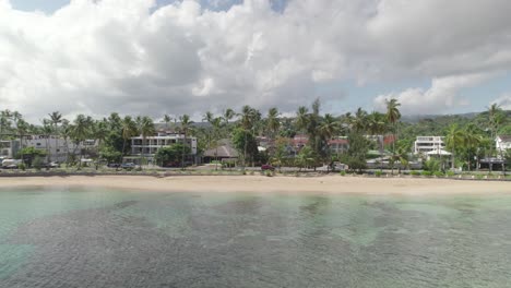 Approaching-Aerial-of-Las-Terrenas-Seashore,-Dominican-Republic