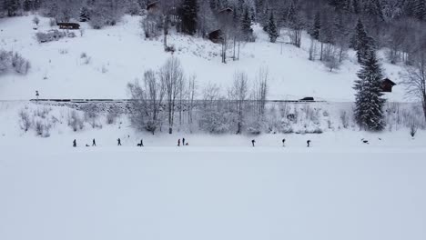 Pushing-into-people-walking-around-a-lake-in-the-french-alps