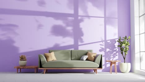 Modernes-Wohnzimmer-In-Einer-Wohnung-Mit-Couch-Und-Schattenwolken-An-Der-Violetten-Himmelswand-Durch-Sanfte-Sommerwindbrise,-Die-Animationsarchitektur-Innendesignkonzept-Wiedergibt