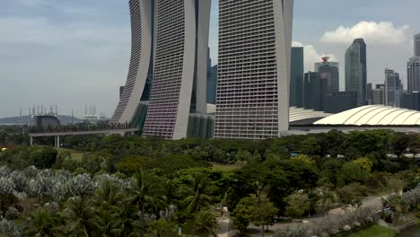 Marina-Bay-Sands-Hotel-with-an-Aerial-Pull-Out-Shot-to-Reveal-the-Luxury-Skyscraper-in-Singapore