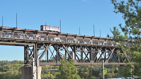Old-Tram-Running-On-Top-Of-High-Level-Bridge-Edmonton
