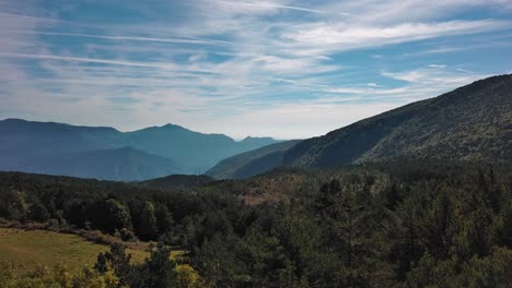 Drohnenstart-Zwischen-Bäumen-Offenbart-Waldlandschaft-In-Der-Nähe-Von-Figols,-Katalonien