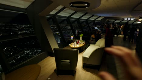 Virtual-reality,-panning-view-with-hand-motion,-observation-deck-in-Las-Vegas-at-night