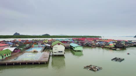Aerial-View-Panning-Across-Floating-Village-at-Panyee-Island-in-Thailand