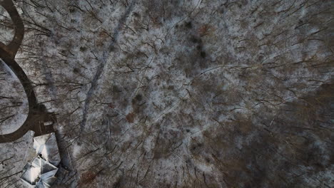 Mount-Sequoyah,-Arkansas,-Zeigt-Ein-Haus-Mit-Weißem-Dach-Zwischen-Winterbäumen,-Luftaufnahme